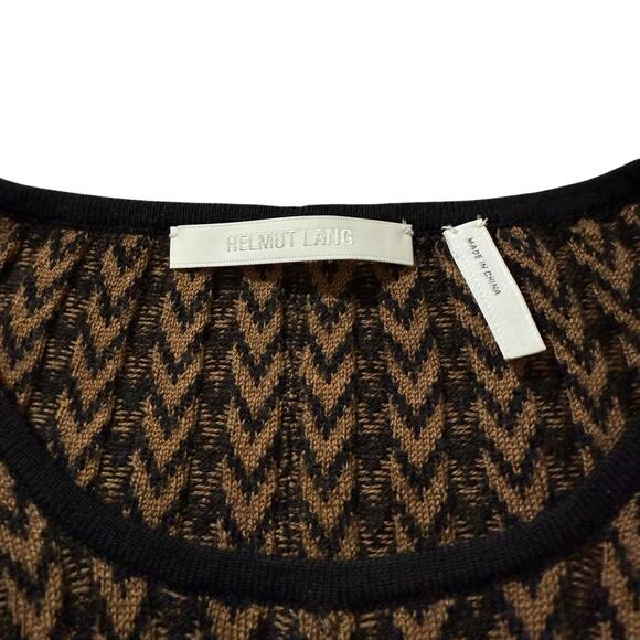 Helmut Lang Tri Color Crewneck Sweater Herringbone Merino Wool Camel Brown Small - Picture 5 of 11